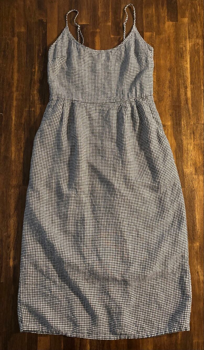 Quince Women’s Large Dress Midi 100% Linen Scoop Neck Sleeveless Fit Flare